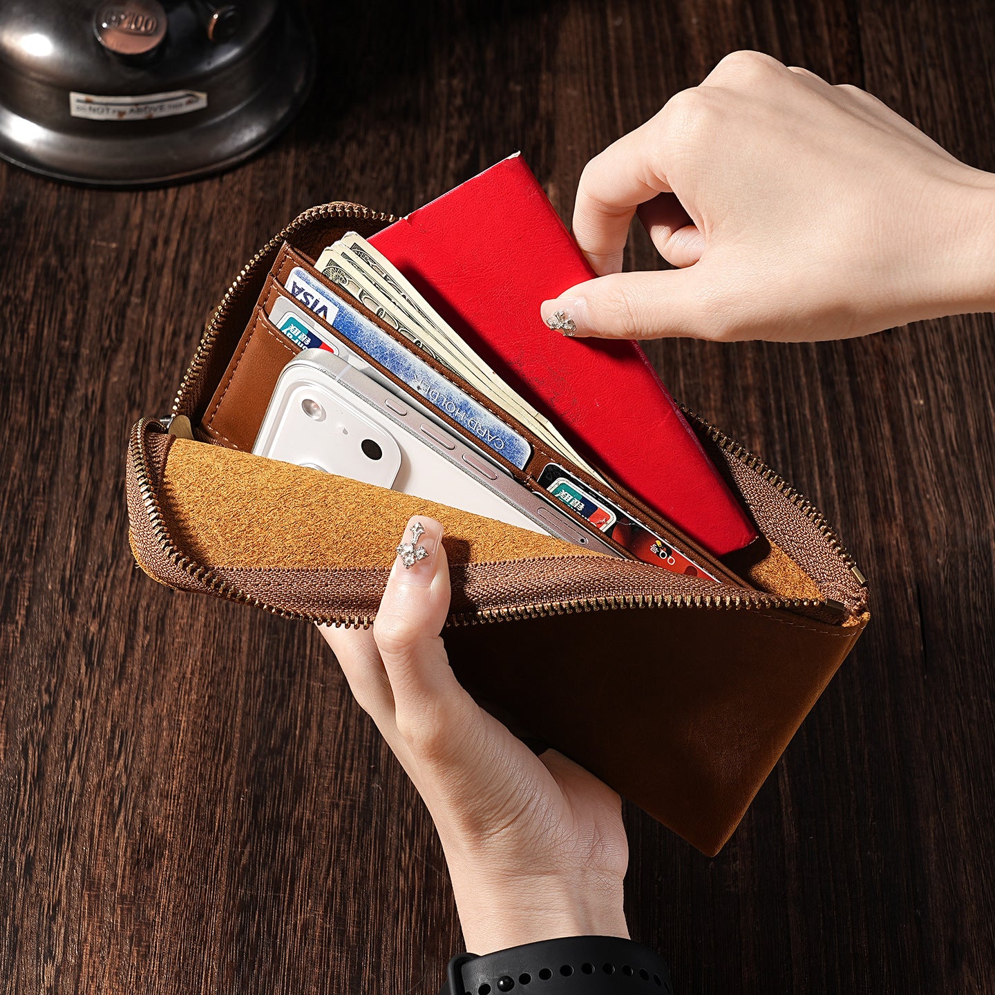 Premium Leder Reißverschluss Reise-Wallet