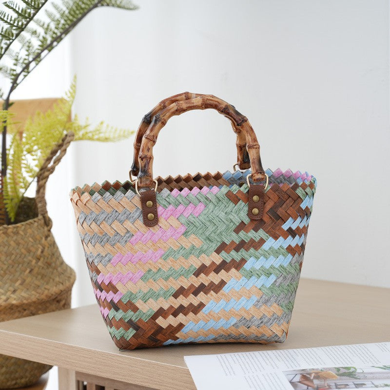 Handtasche Aus Geflochtenem Material mit Bambusgriffen Brehn