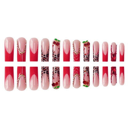 Dekorativer Langer Press-On Nagelset mit Edelstein- und Blumenakzenten Brehn