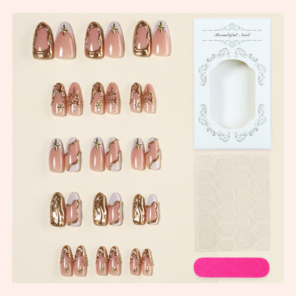 Premium dekoratives Press-On-Nagelset mit goldenen Akzenten Brehn