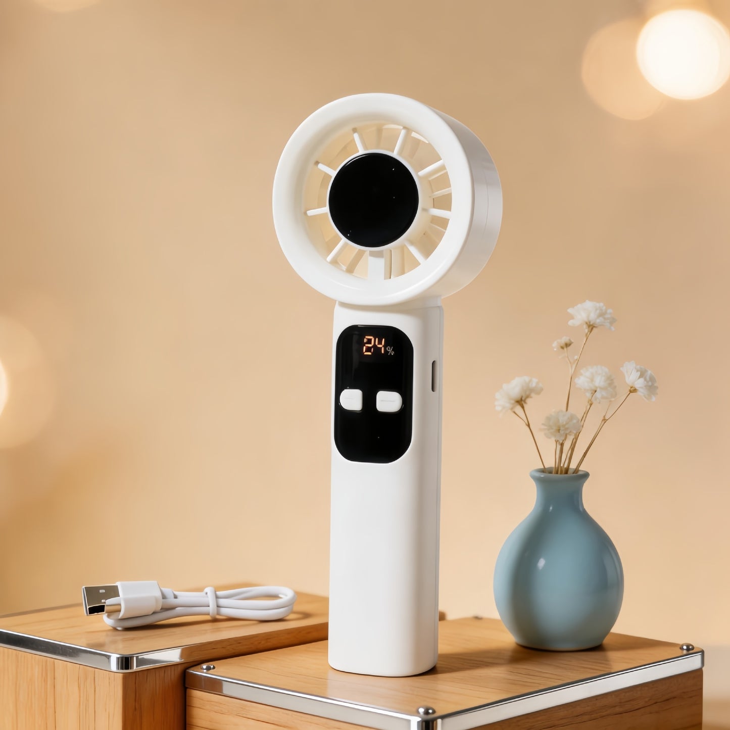 Damen Tragbarer Akku-Handventilator mit digitaler Steuerung Brehn