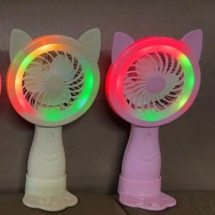 Unisex Tragbarer Handventilator mit kreativen Katzenohren und bunten LED-Lichtern Brehn