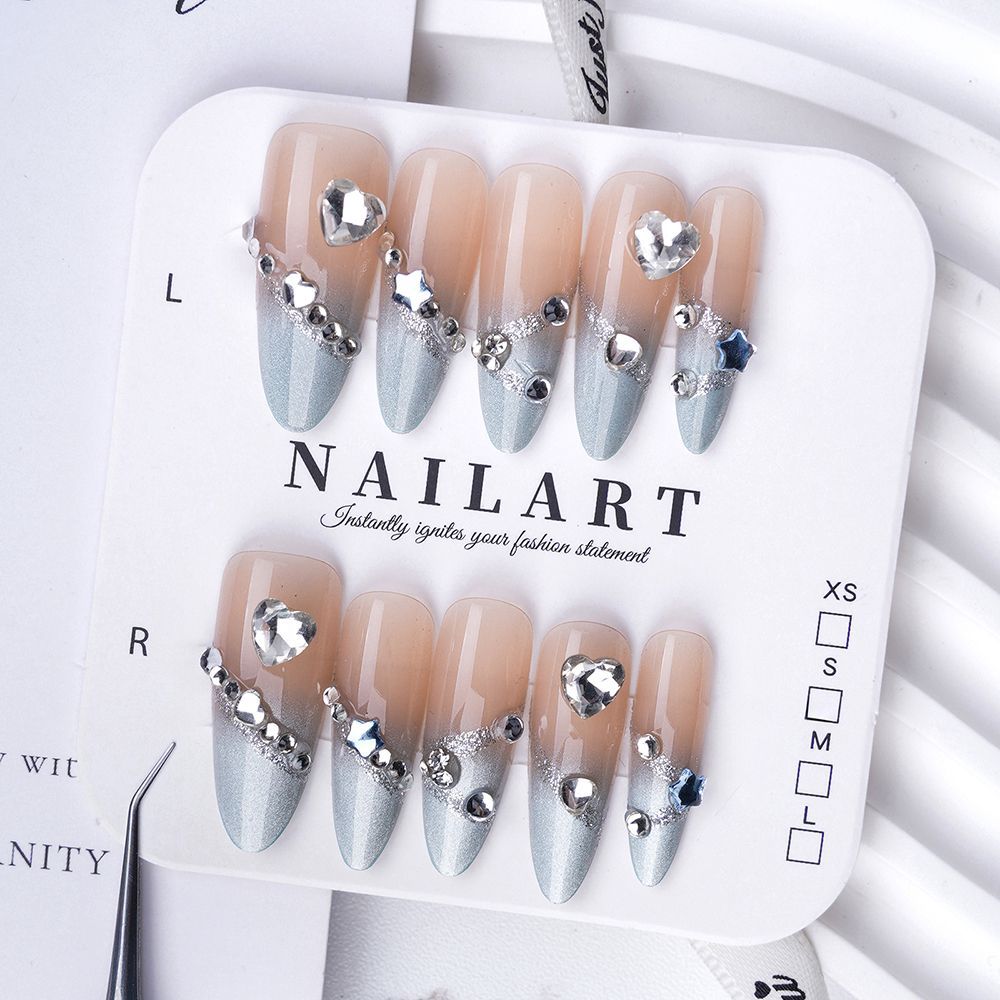 Premium Dekorativer Strass Press-On Nagelset Brehn