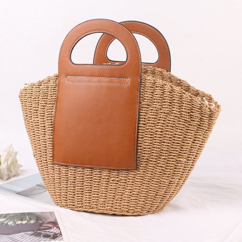 Handtasche Aus Hochwertigem Bast mit Edlen Lederakzenten Brehn