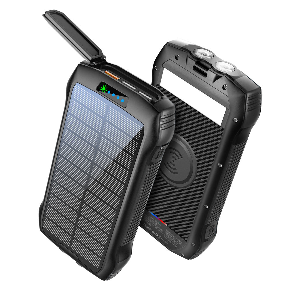 Solarbetriebene Powerbank mit Kabelloser Ladefunktion und LED-Taschenlampe Brehn