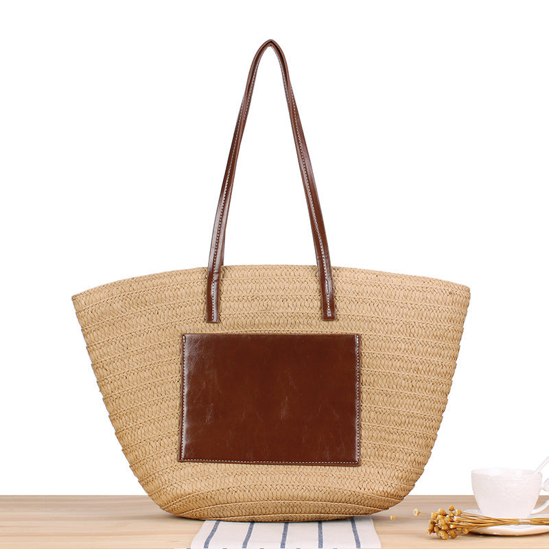 Trendige Strandtasche Aus Geflochtenem Bast und Lederakzenten Brehn