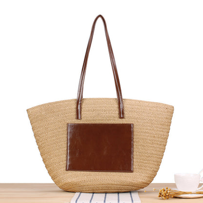 Trendige Strandtasche Aus Geflochtenem Bast und Lederakzenten Brehn