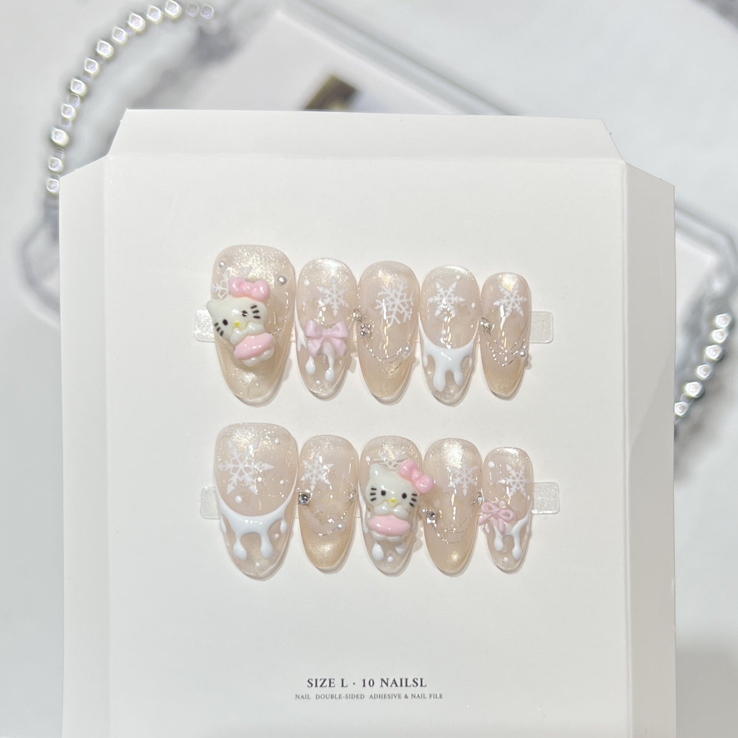 Glitzerndes Press-On Nagelkunst-Set mit Schneeflocken-Design Brehn