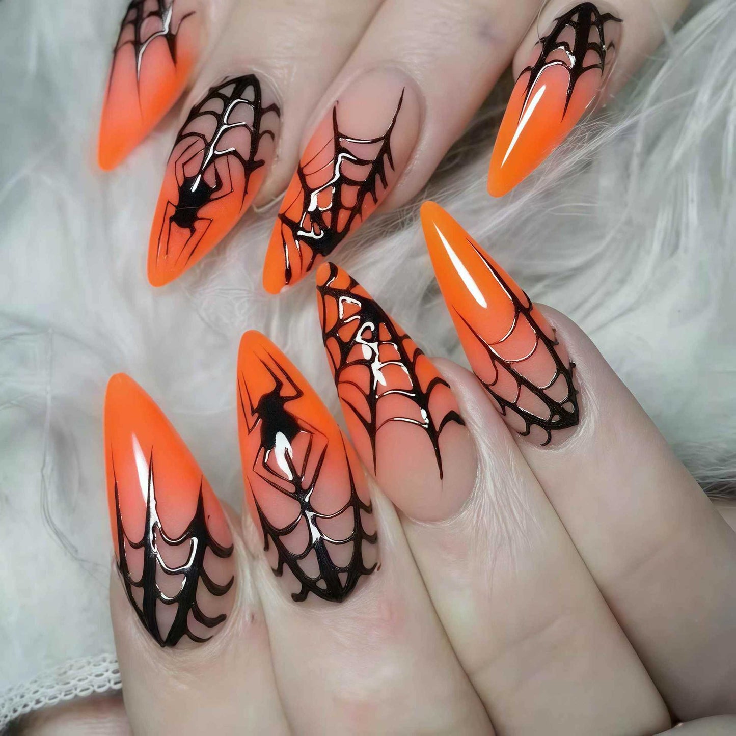 Halloween-Themen Stiletto Press-On Nägel mit Spinnennetz-Design Brehn