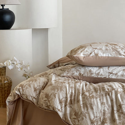 Luxuriöses Baumwoll-Bettwäsche-Set mit abstraktem Floralem Druck und Wendefunktion
