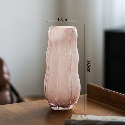 Mouthblown Textured Decorative Glass Vase with Organic Curved Silhouette Brehn