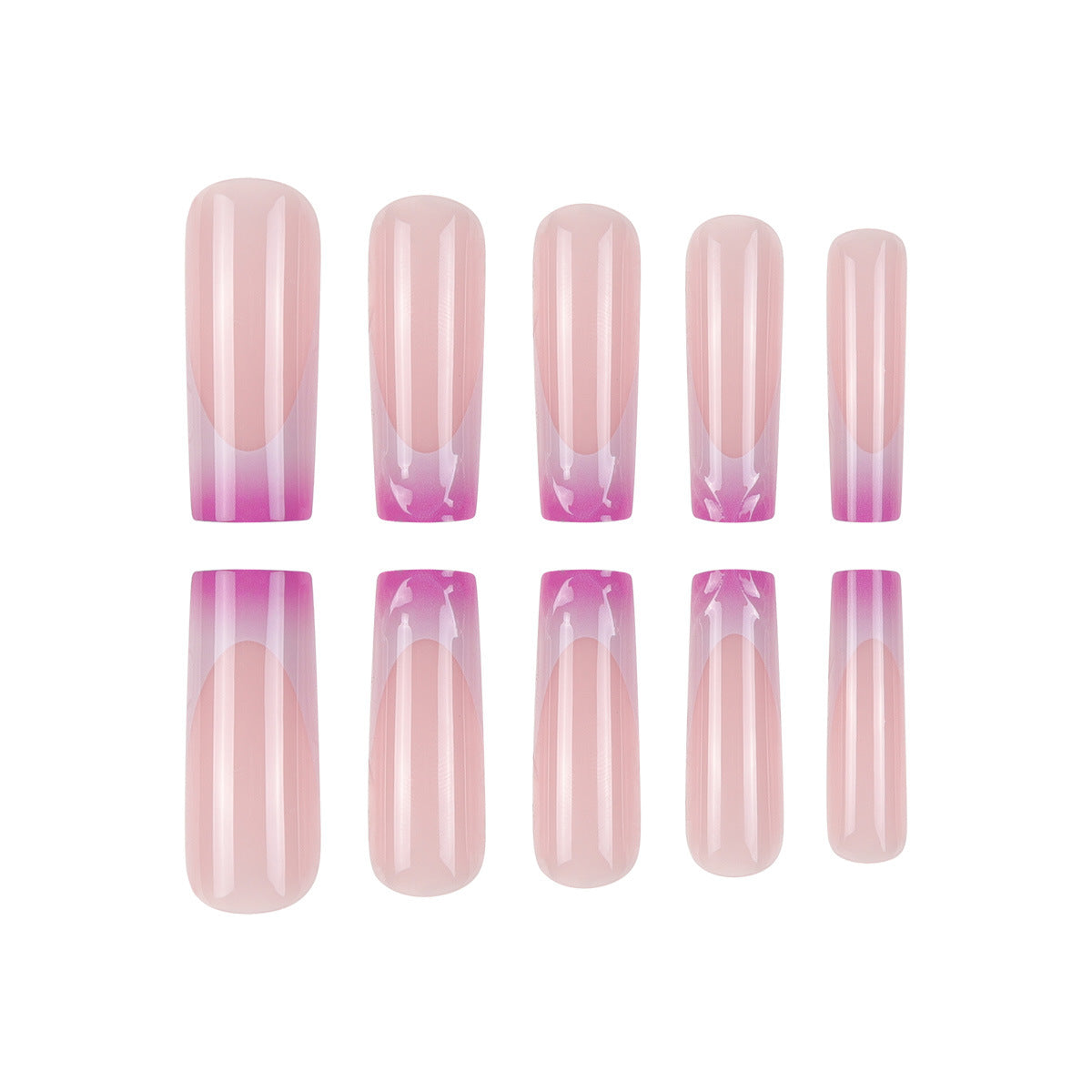 Elegante lange Acryl Press-On-Nagelset mit künstlerischem Ombré-Design Brehn