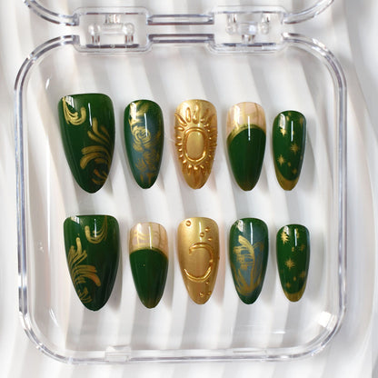 Künstlerisches Press-On Nagelkunstset mit himmlischen und floralen Designs Brehn