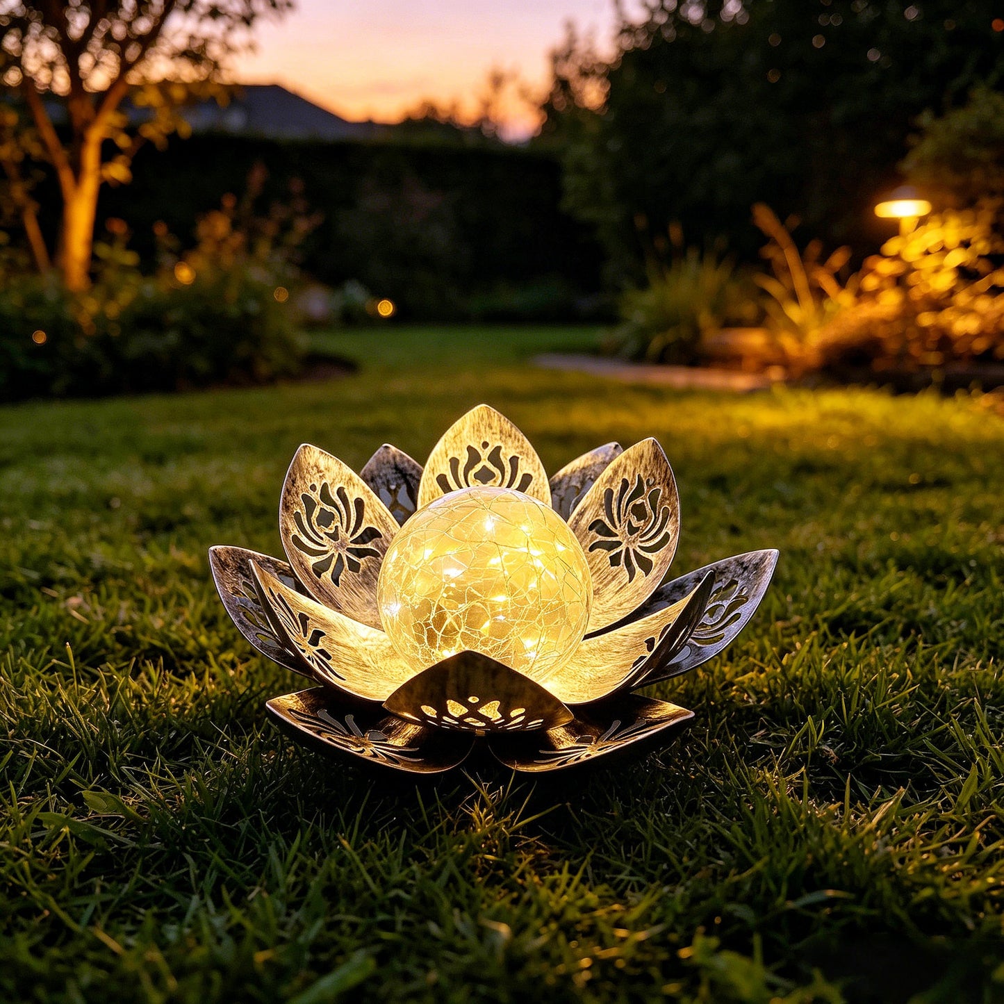 Dekorative Lotus Solar-Gartenleuchte mit zerbrochenem Glaskugel Brehn