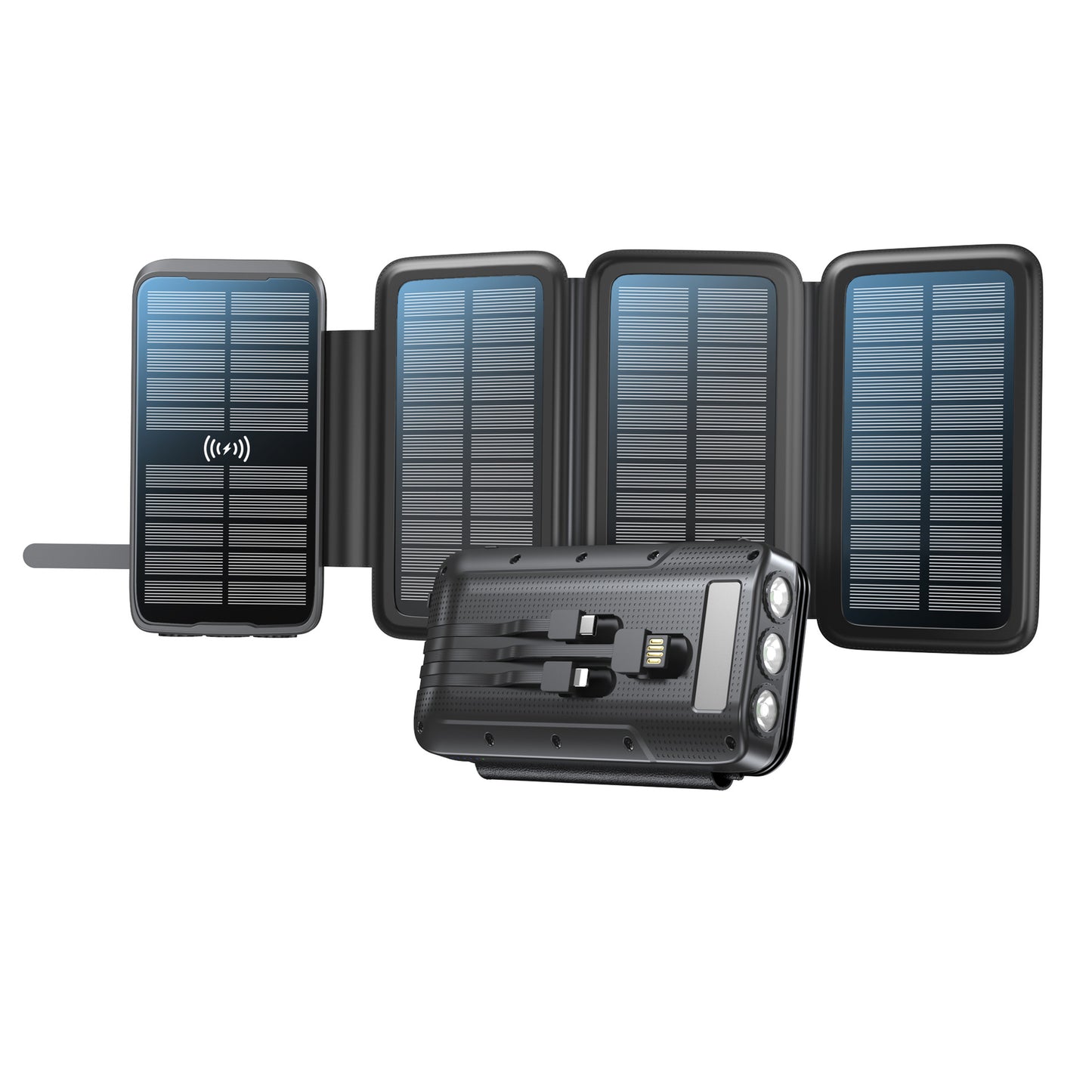 Tragbare Solar-Powerbank mit Wireless Charging und Led-Lampe Brehn