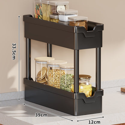 Vierstufiger schlanker rollbarer Küchenlagerwagen mit tiefen Tabletts und verriegelbaren Rollen