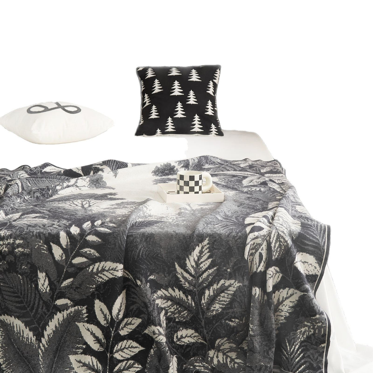 Luxuriöse Jacquard Baumwoll-Wurfdecke mit botanischem Muster