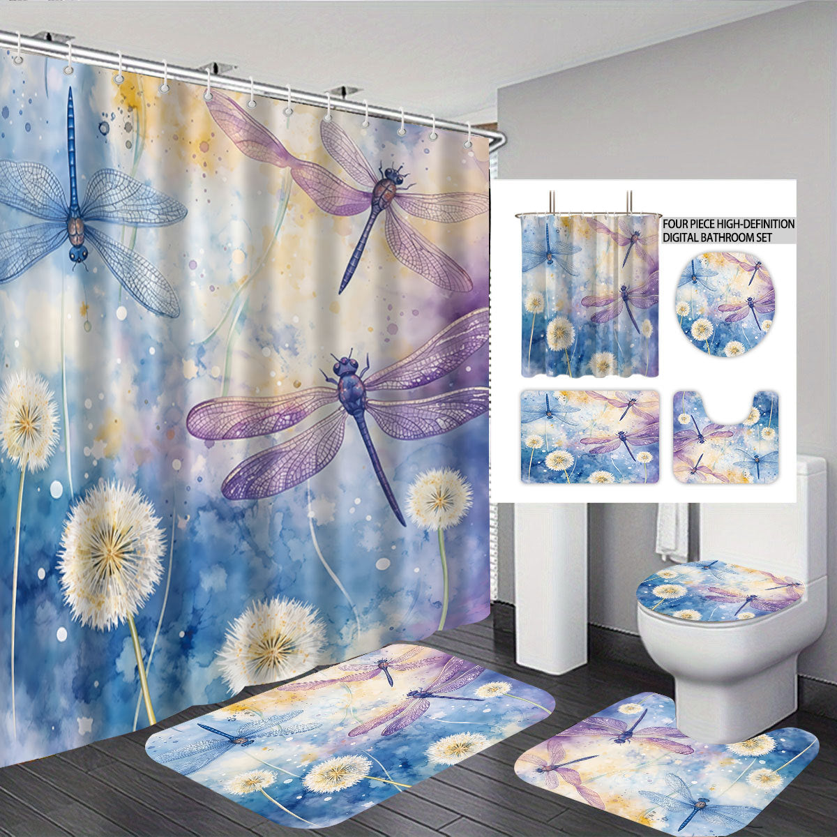 Künstlerisches Libellen-Thema Vier-Teiliges Digital Badezimmer Set Brehn