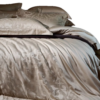 Luxuriöses Jacquard-Damaskus-Baumwollsatin-Bettbezug-Set mit Umschlag-Kissenbezügen