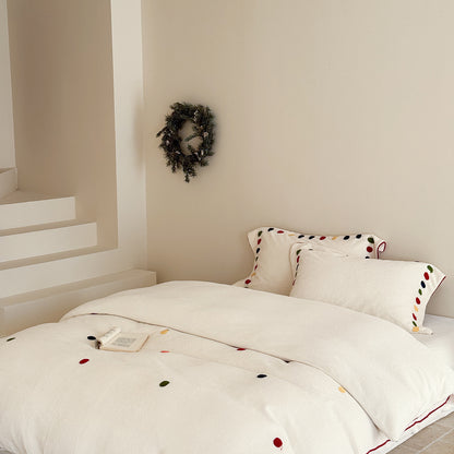 Luxuriöses Besticktes Bettbezug- und Kissenbezug-Set mit Kontrastpaspel Plush Fleece Bettwäsche