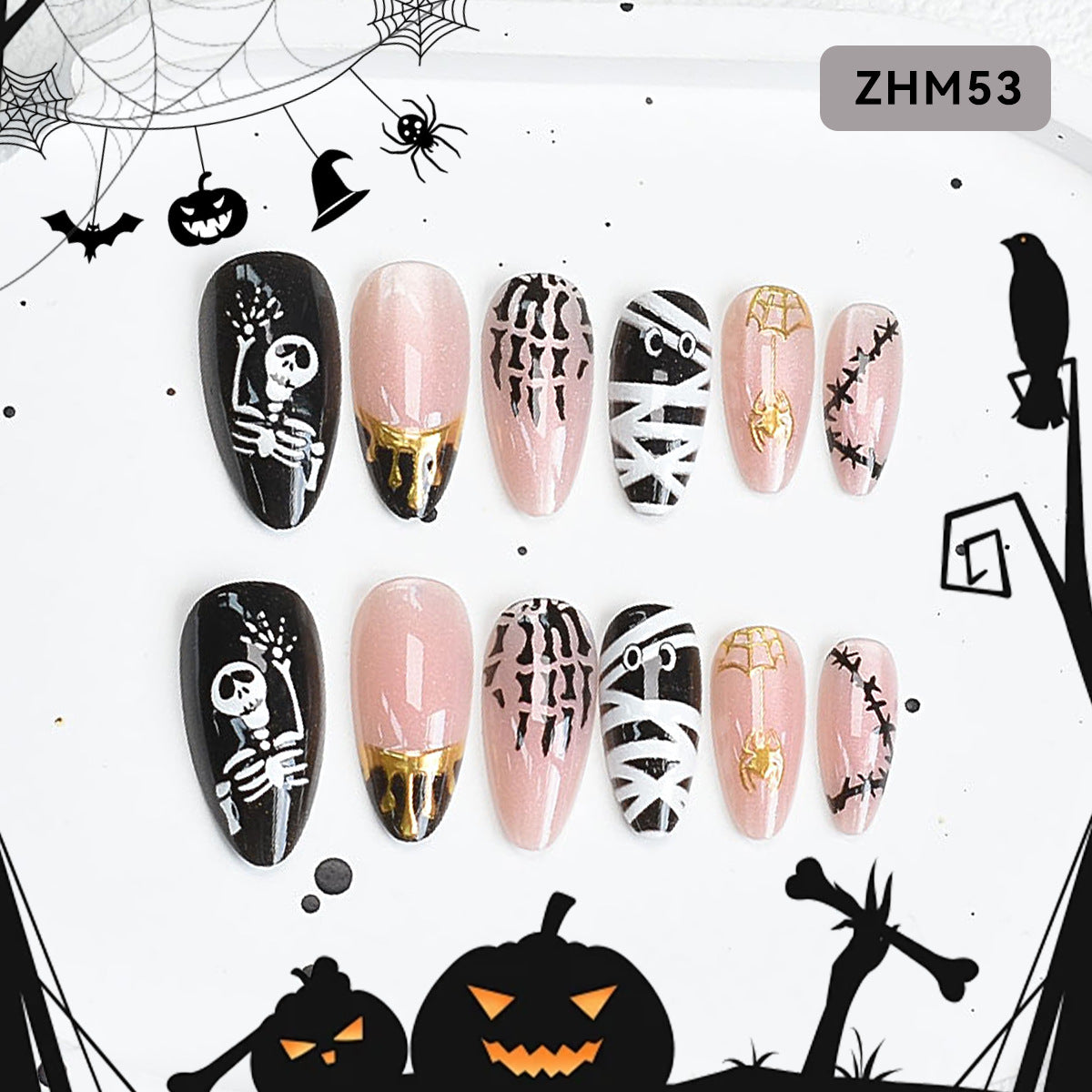 Halloween-Themen Künstlerische Press-On Nägel Set Brehn