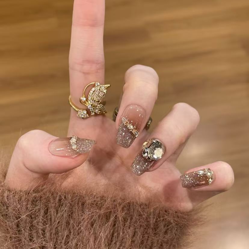 Glamouröse Glitzer Französische Tipp Nagelverlängerungen