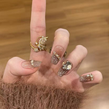 Glamouröse Glitzer Französische Tipp Nagelverlängerungen