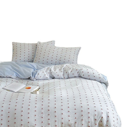 Baumwoll-Gaze Bettbezug und Kissenbezug Set mit Mini-Blumenstickerei