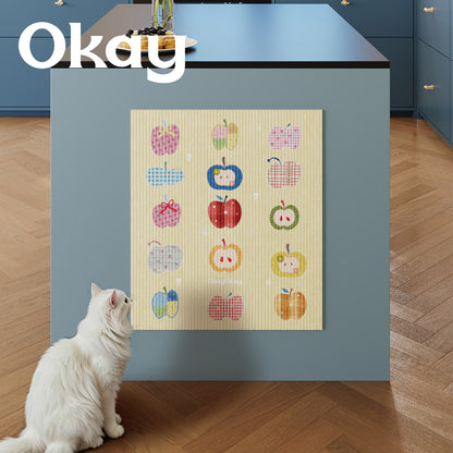 Absorbent Ribbed Microfiber Multi-Purpose Kitchen & Pet Mat with Playful Apple Patchwork Print