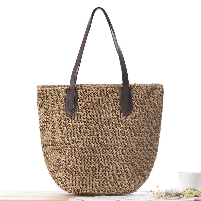Handtasche Aus Geflochtenem Naturmaterial mit Robusten Ledergriffen Brehn
