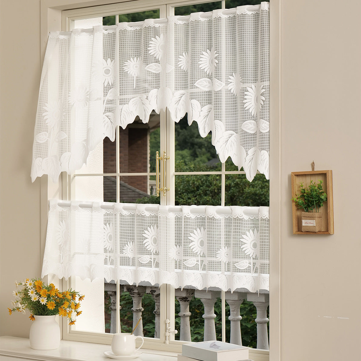 Elegante florale Spitzenfenster Vorhang Set