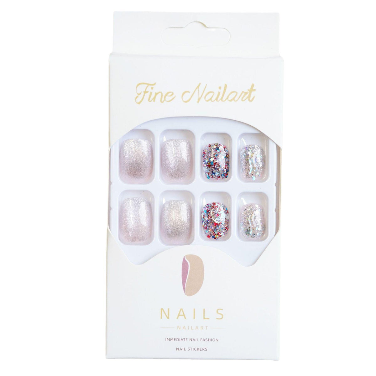Glitzerndes Press-On Nagelset mit künstlerischem Foliendesign Brehn
