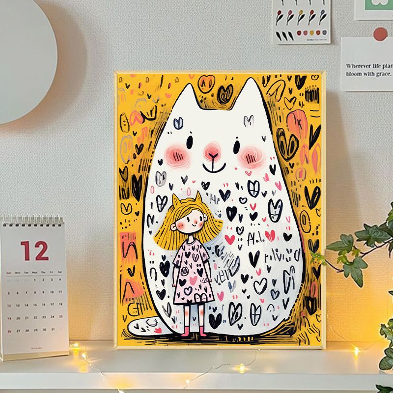 Verspielte Katzen- und Mädchenillustration Leinwandkunst Brehn