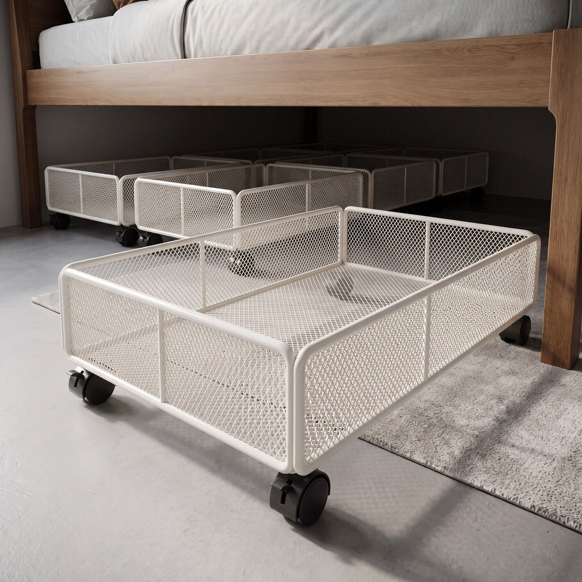 Niedrigprofil rechteckiger Metallgitter-Unterbett-Aufbewahrungskorb mit verstärktem Gitter und Stapel-Design