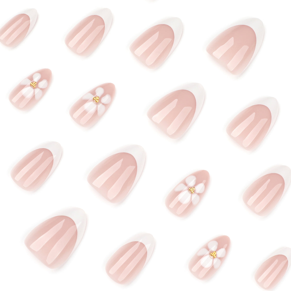 Kunstvolle Nagelverlängerungen mit Blüten-Design und eleganten French-Spitzen Brehn