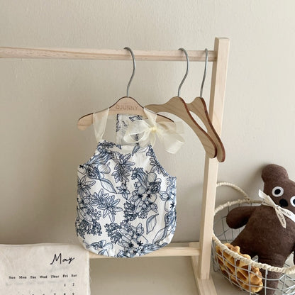 Blumige Baumwoll-Baby-Halterkombination mit transparenten Band-Schulterbindungen