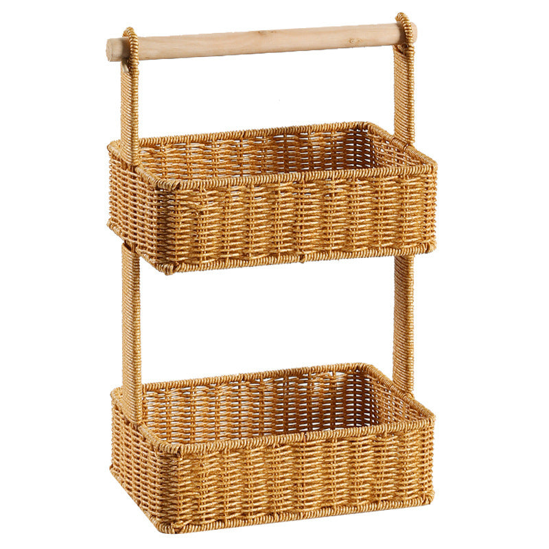 Unisex Zweistufiger Aufbewahrungskorb mit Holzgriff Brehn