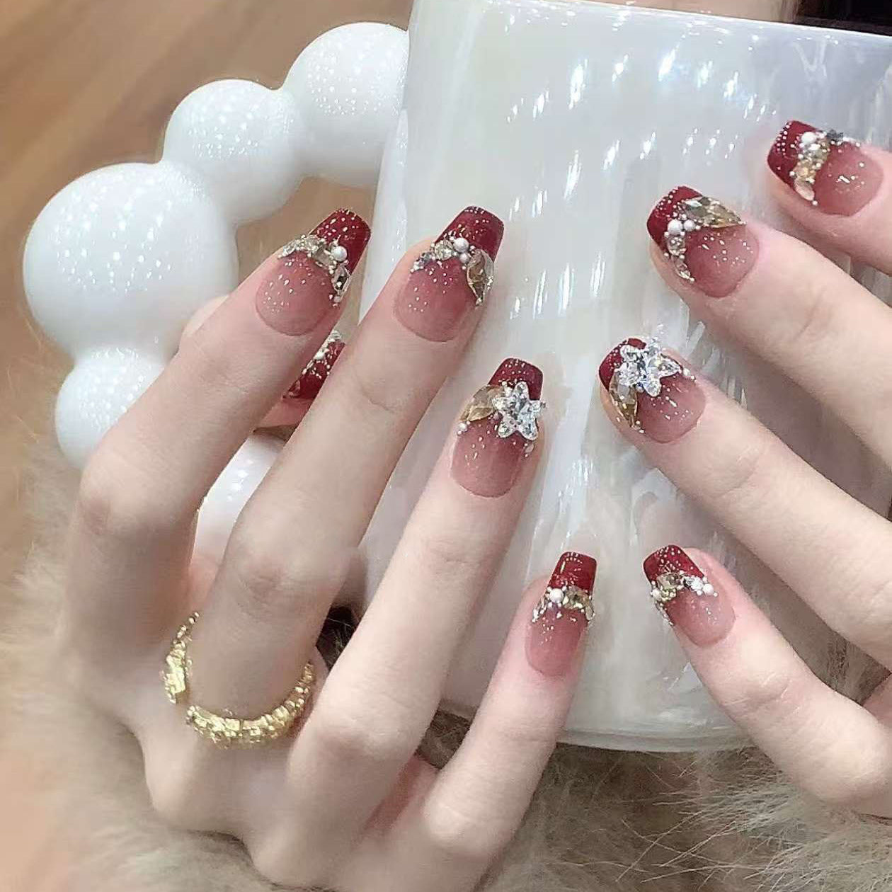 Ombre Lange-Stiletto Press-On Nägel Set Brehn