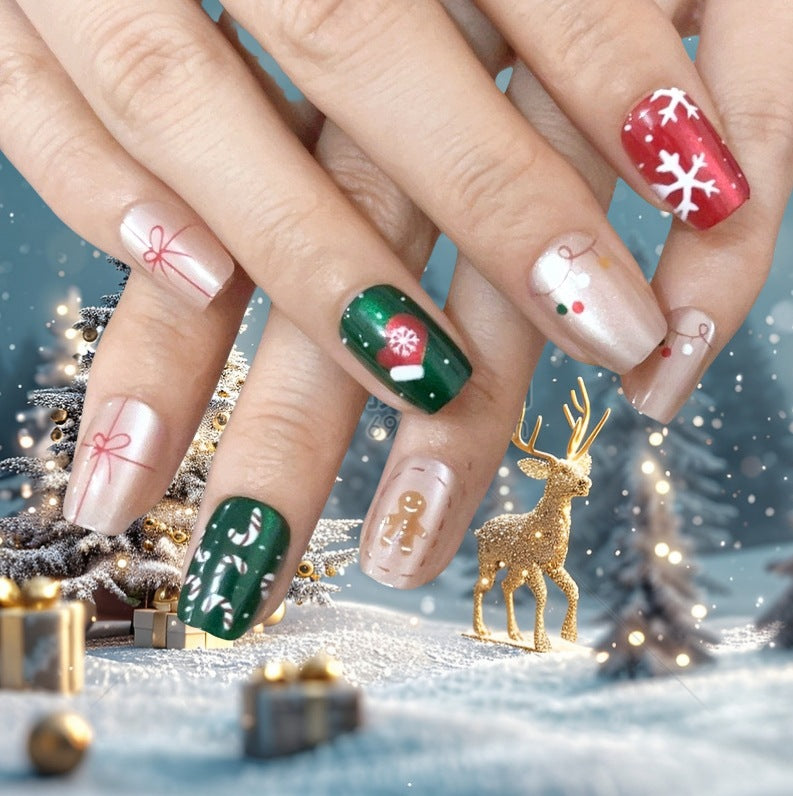Festliches, ferie-themed Press-On Nail Art Set Brehn