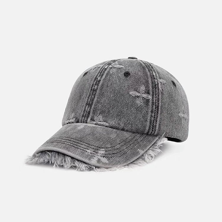 Damen Gealterte Denim Fransen Baseball Cap Brehn