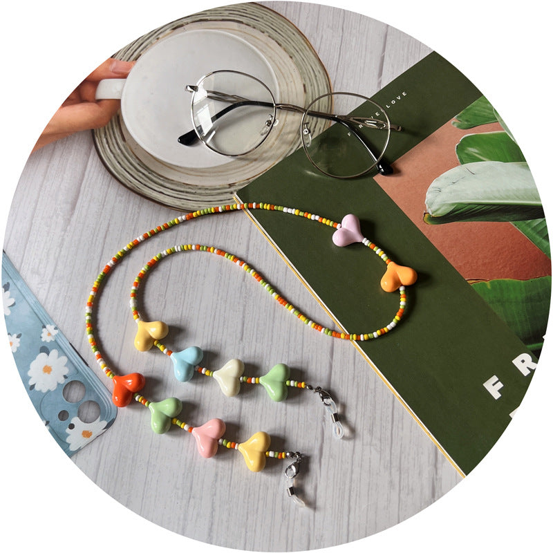 Bunte Herz Perlen Brille Kette Brehn
