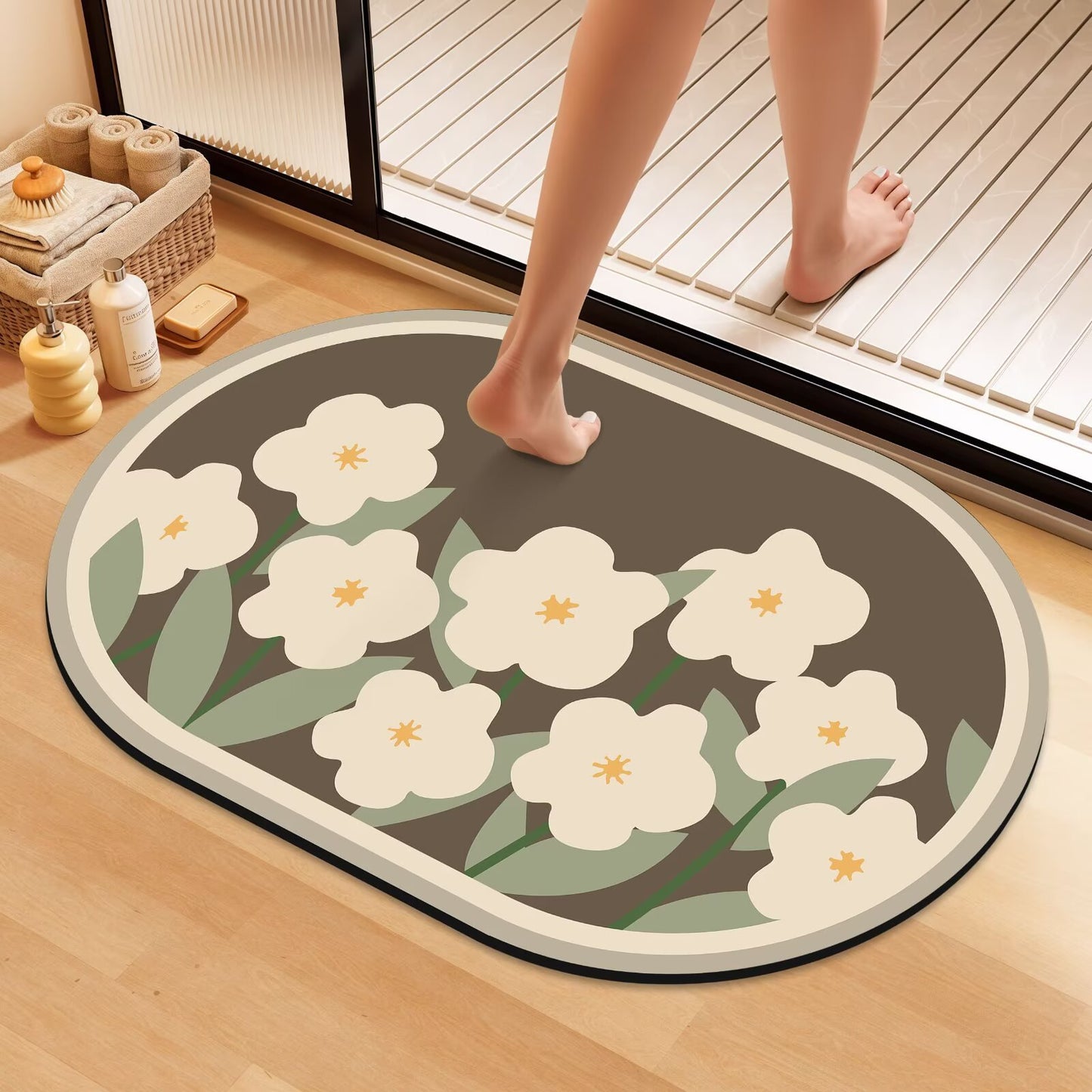 Künstlerische Florale Badematte Brehn