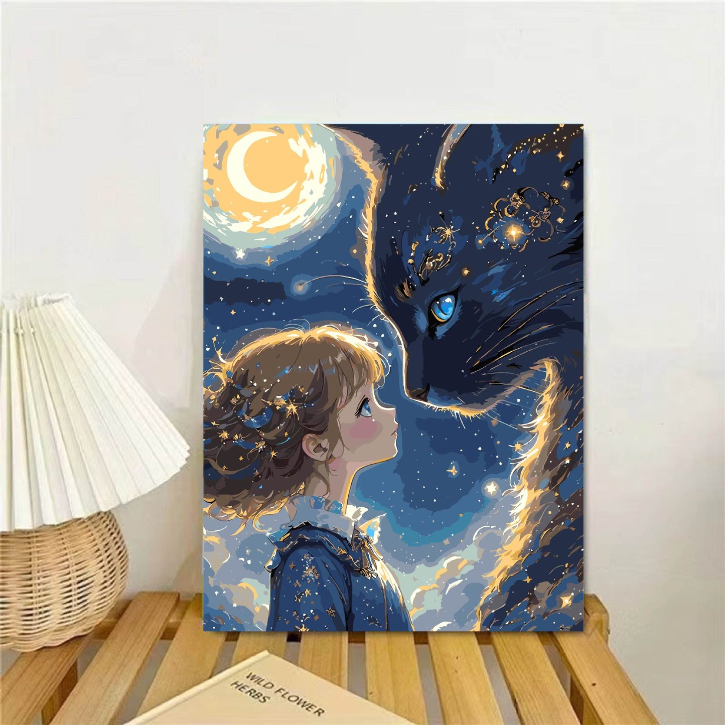 Verspielte Fantasie Katze und Mädchen Wandkunst Brehn