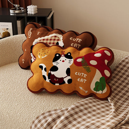 Plush Cloud-Shape Cute Character Lumbar Throw Pillow with Embroidered Face and Soft Faux-Sherpa Cover