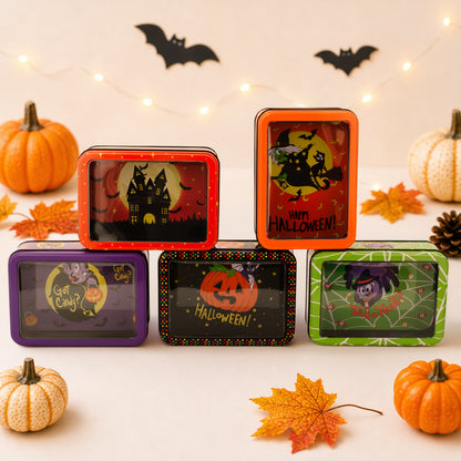 Halloween-Metallbox mit Sichtfenster und Hexenmotiv