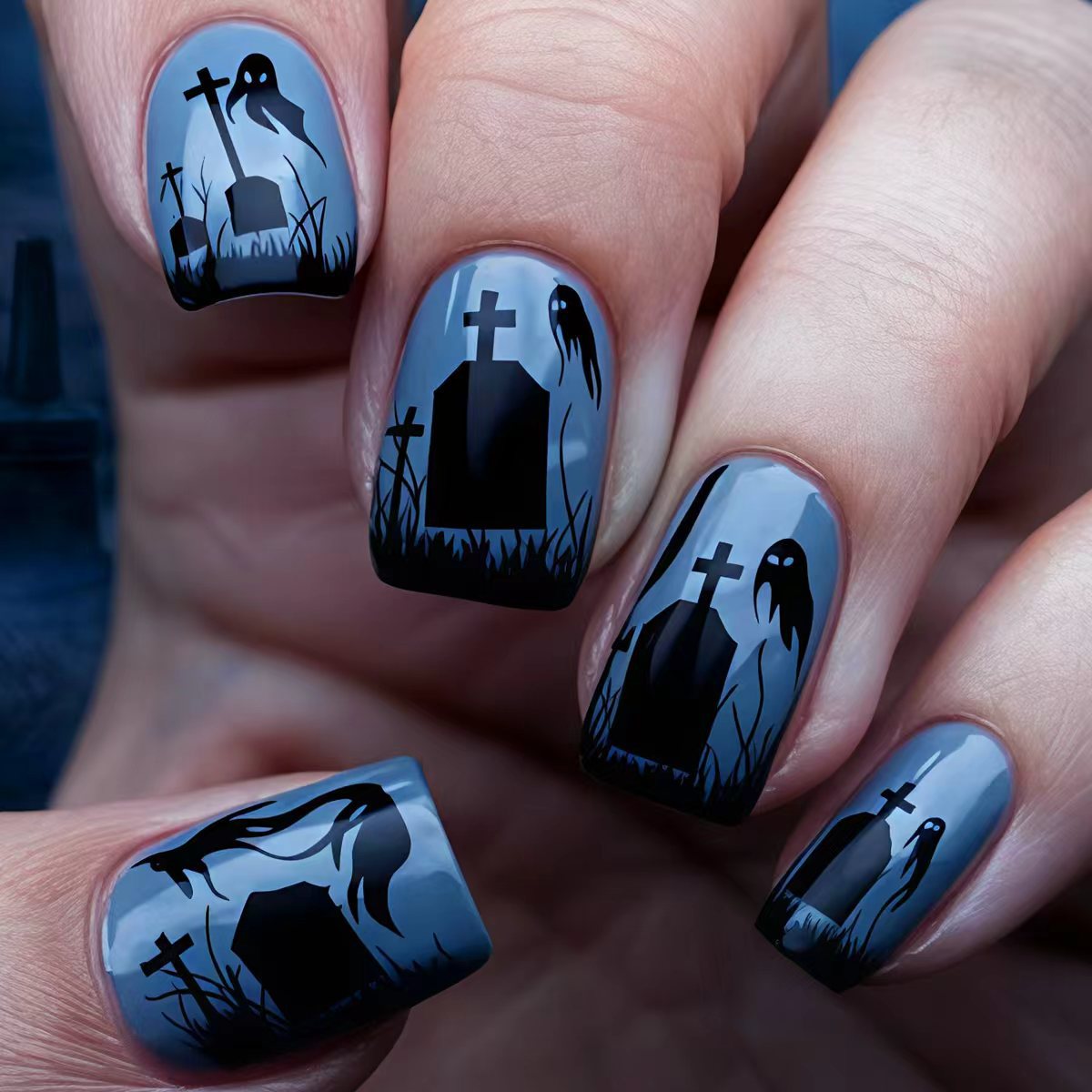 Kreative Halloween-Kunstnägel mit Geisterhaftem Grabstein-Design Brehn
