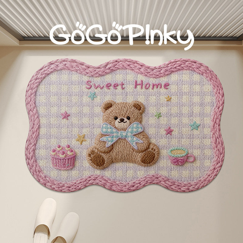Plush Embroidered Teddy Chenille Non-Slip Bath Mat