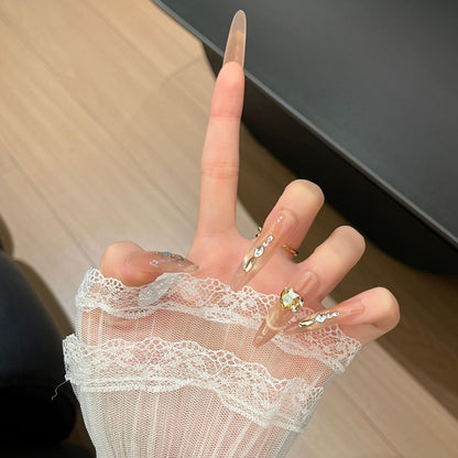 Elegante mit Strass veredelte lange Press-On Nägel Erweiterungen Brehn