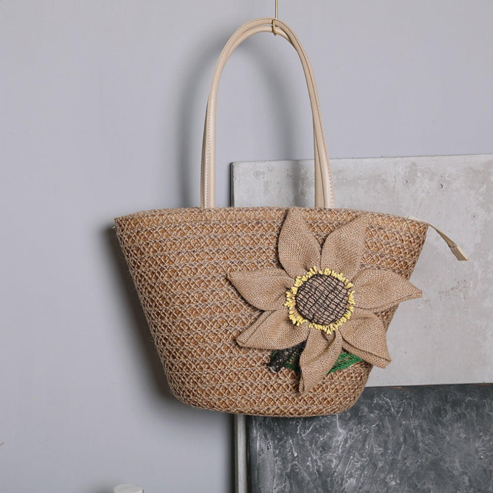 Strohtasche mit Romantischem Blumenmuster Brehn