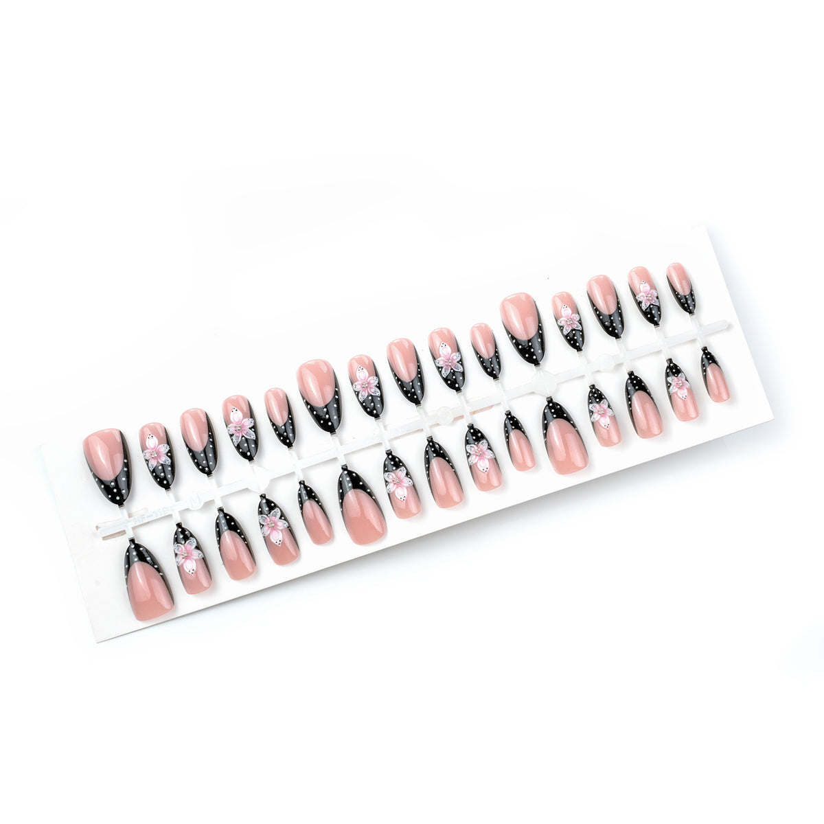 Künstlerisches Florales Schwarzpunkt Press-On Nagel Set Brehn